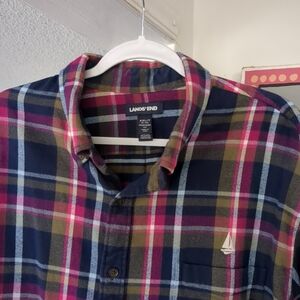 Lands' End Flannel Shirt Mens XXLT Plaid Traditional Fit Button Down 2XLT
